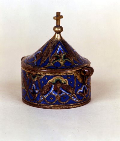 Récipient pour huile sainte en émail. Limoges - French School
