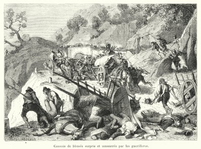 Convois de blessés surpris et massacrés par les guérilleros - French School