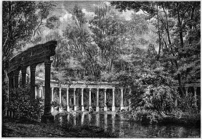 Colonnade corinthienne autour du bassin ovale dans le Parc de Monceau, Paris - French School