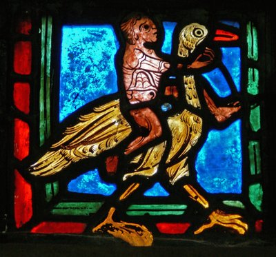 (détail) la parabole du Bon Samaritain : homme et oiseau - French School