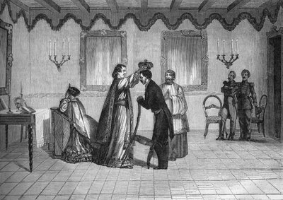 Couronnement du roi Radama II de Madagascar (1829-1863) par le prêtre catholique français Jouen - French School