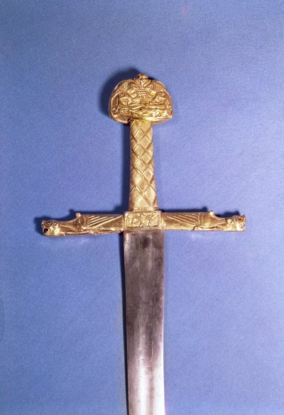 Épée de couronnement des rois de France, appartenant à Charlemagne (742-814) connue sous le nom de `Joyeuse (métal) - French School