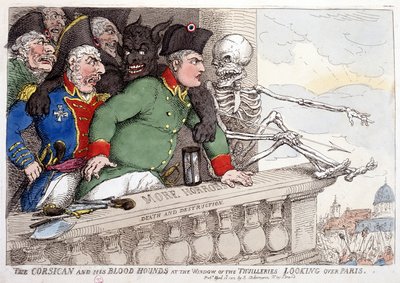 La Corse et son regard sanguinaire sur Paris à travers la fenêtre des Tuileries - dans "Napoléon I", caricatures, collection factice, vers 1814-1815 - French School