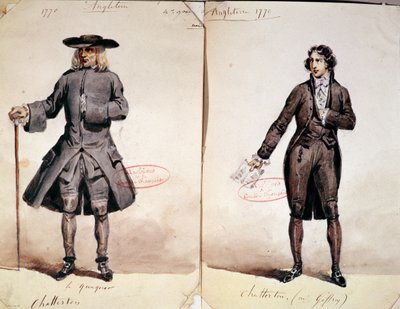 Costume pour la première production de Chatterton par Alfred de Vigny (1791-1863) : le Quaker et Geffroy en Chatterton, 1835 - French School