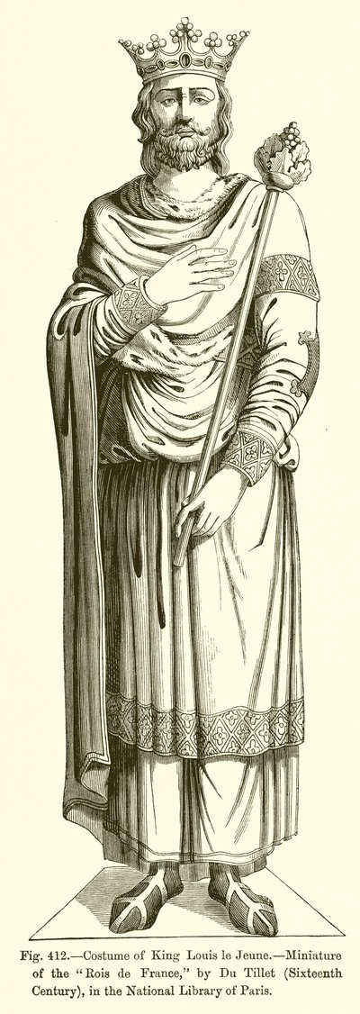 Costume du roi Louis le Jeune, miniature des Rois de France, par Du Tillet, XVIe siècle, à la Bibliothèque nationale de Paris - French School