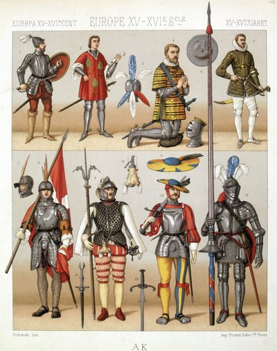 Costumes et armures du Moyen Âge - dans "Le costume historique" par Racinet - French School