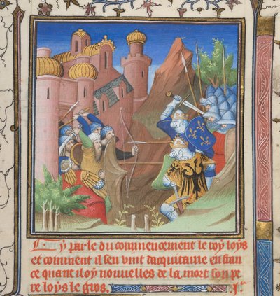Bataille de Louis VII et de son père, de Grandes Chroniques de France - French School