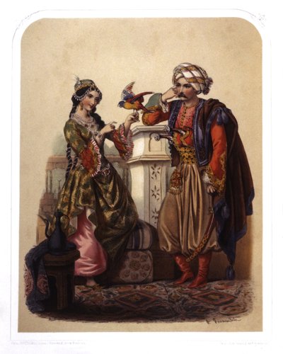 Couple en Turquie, vers 1850 - French School