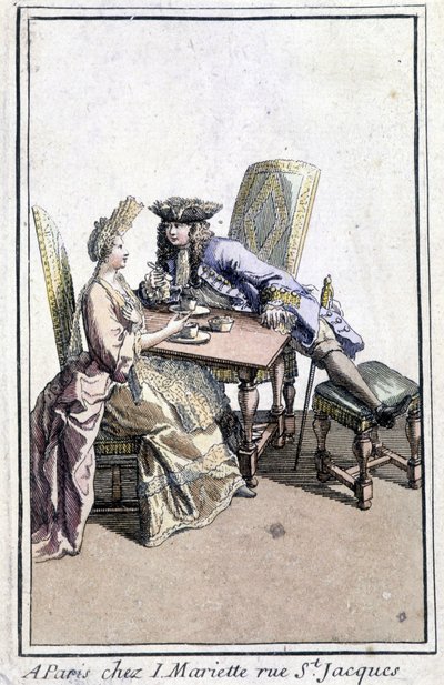 Couple prenant le café - French School