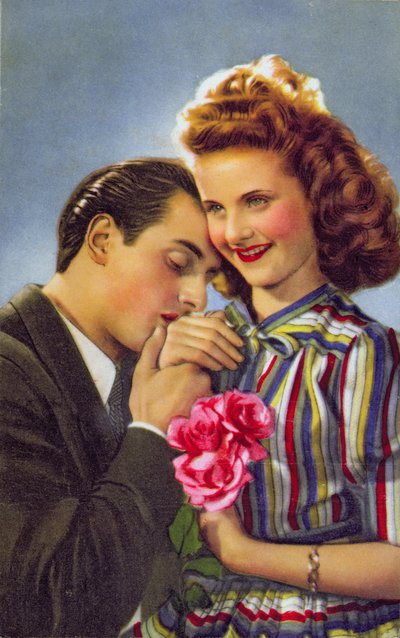 Couple avec des roses, vers 1930 - French School