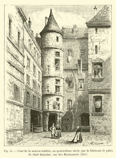Cour de la maison habitée, au quatorzième siècle, rue des Marmousets, 1850 - French School