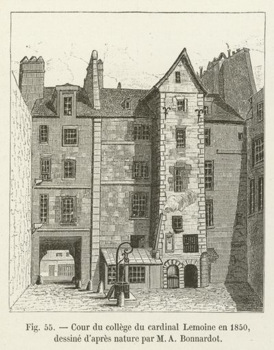 Cour du collège du cardinal Lemoine en 1850 - French School
