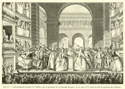 Couronnement du buste de Voltaire, par le personnel de la Comédie française, le 30 mars 1778, dans la salle de spectacle des Tuileries - French School