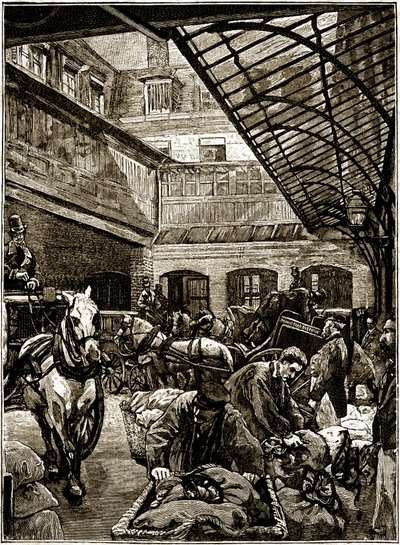Cour de transbordement des sacs postaux à l