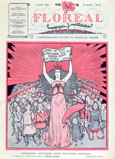 Couverture du magazine Floreal célébrant le quarantième anniversaire des Écoles Laïques en France, 2 juillet 1921 - French School