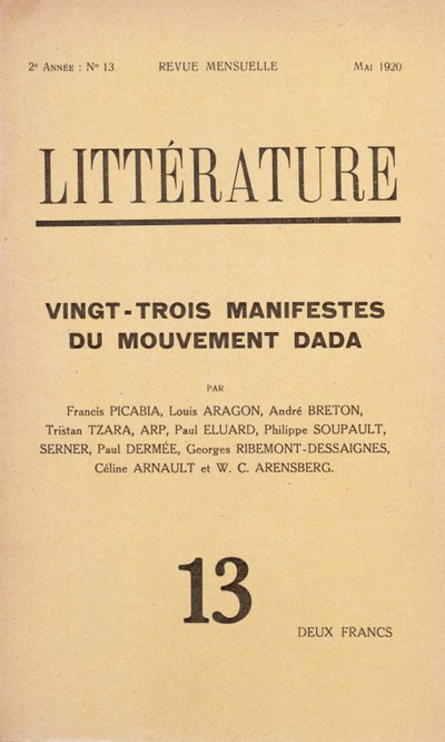 Couverture de Litterature, revue littéraire mensuelle consacrée au mouvement Dada, mai 1920 - French School
