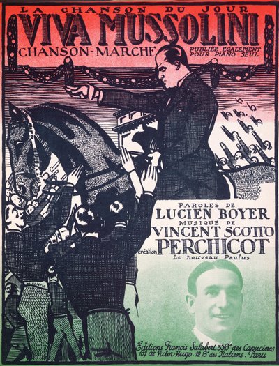 Couverture de la partition de Viva Mussolini par Vincent Scotto et Lucien Boyer, années 1920 - French School