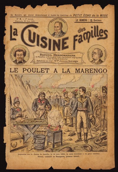 Création du poulet Marengo (gravure colorée) - French School
