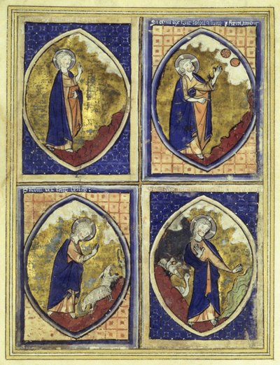 Création du firmament, création du soleil et de la lune, création des animaux, création des oiseaux, fin du XIIIe siècle - French School