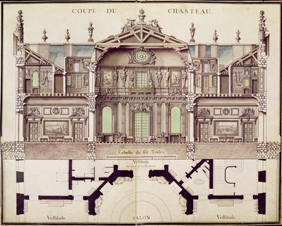 Plan en coupe du Château de Marly, 1714 - French School