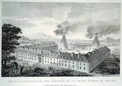 Cristallerie de la reine Marie-Antoinette au Creusot près de Moncenis en Bourgogne. Gravure de 1787. Le Creusot, Écomusée - French School