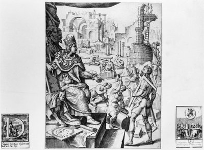 Dagobert I (605-39), roi des Francs, supervisant la construction de la Basilique Saint-Denis - French School