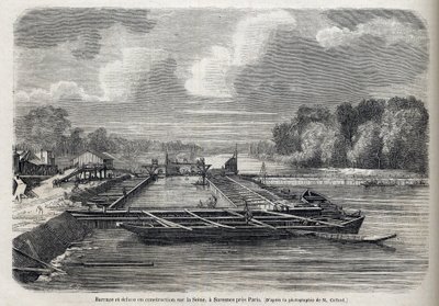 Barrage éclaté sur la Seine à Suresnes en 1866 - Gravure - Le Monde Illustré 1866 - French School