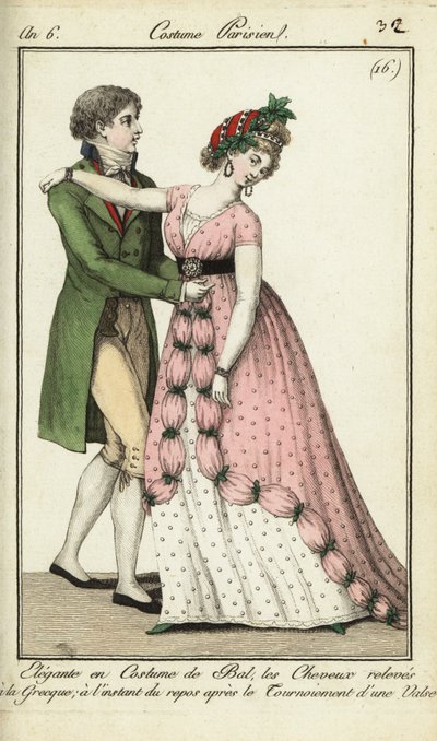 Danseurs à un bal faisant un tour de valse - French School