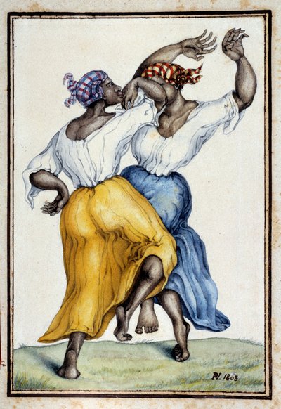 Danseurs aux Antilles. Gravure du 19ème siècle - French School