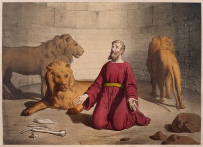 Daniel dans la fosse aux lions, illustration du catéchisme L