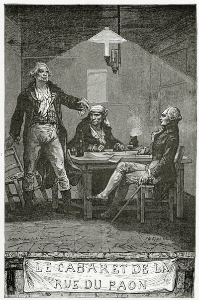 Danton, Marat, Robespierre - illustration de Quatre-Vingt-Treize, 19e siècle (gravure en noir et blanc) - French School