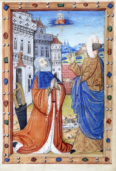 David en prière, avec le prophète Nathan, 15e siècle - French School