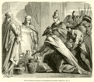 David consacre au Seigneur les dépouilles des ennemis - French School
