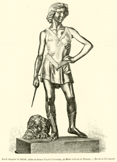 David vainqueur de Goliath, statue en bronze d