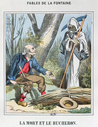 La Mort et le Bûcheron (gravure en couleur) - French School