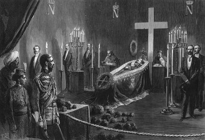 Mort de Napoléon III : les restes de Napoléon III dans la chapelle ardente de Cambden House le 14 février 1873. - French School