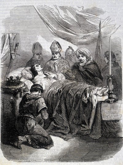 Mort de Saint Louis en Palestine en 1270 - dans « Histoire de France » par L.-P. Anquetil - French School