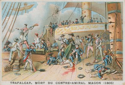 Mort du contre-amiral français Magon à la bataille de Trafalgar, 1805 - French School