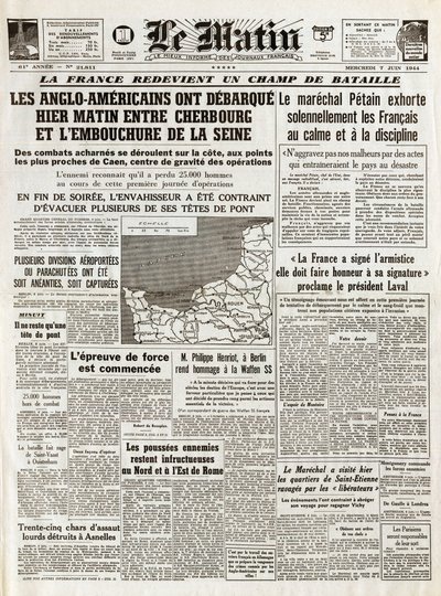 Débarquement de Normandie juin 1944 - Débarquement de Normandie 6 juin 1944 (Jour J) - Le matin, jeudi 7 juin 1944, les Anglo-Américains sont partis hier matin entre Cherbourg et l