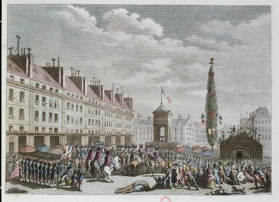 Déclaration de la Constitution, Place des Innocents, Paris, septembre 1791, 1791 (gravure en couleur) - French School