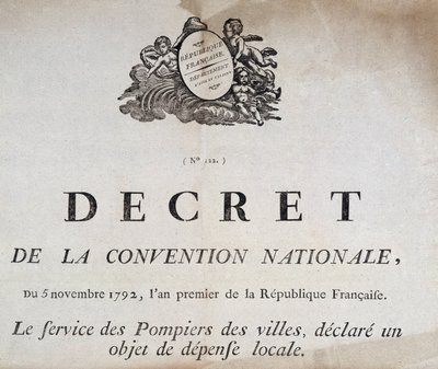 Décret de la Convention nationale du 5 novembre 1792 sur les pompiers de la ville - French School