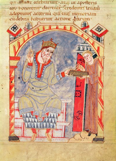 Dédicace à Charles le Chauve, de La Vie de Saint Amand - French School