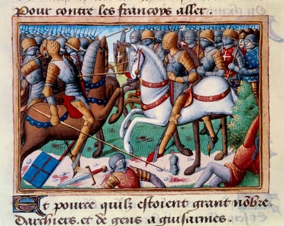 Défaite du duc de Clarence au Grand-Baugy en Anjou (1421). Miniature dans « Vigiles du roi Charles VII » (Folio 24v) par Martial d