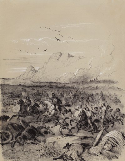 Défaite des Cimbres envahisseurs par le général romain Gaius Marius à la bataille de Vercellae, Italie - French School