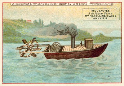 Le premier bateau à vapeur de Denis Papin - French School
