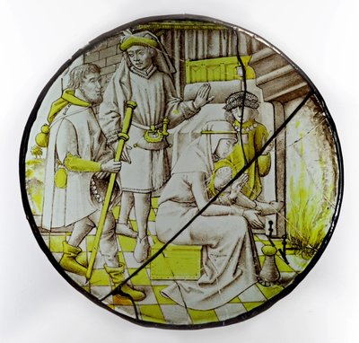 Un pèlerin de Saint Jacques entre dans une auberge - French School