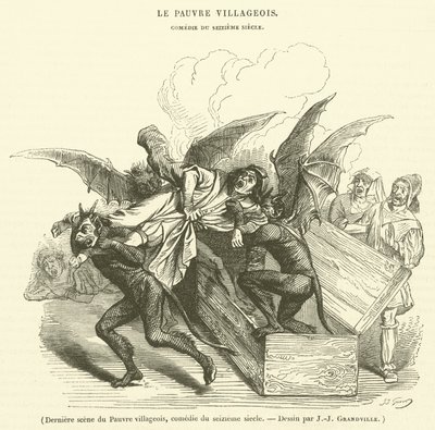 Derniere scene du Pauvre villageois, comedie du seizieme siecle - French School