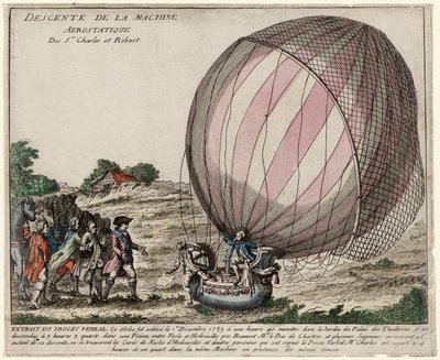 Descente de la Machine Aérostatique des Srs. Charles et Robert, pub. 1783 - French School