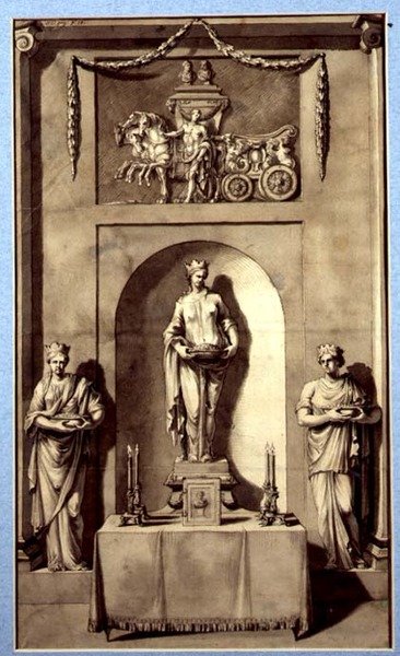 Conception pour une alcôve sculpturale avec Apollon et son char - French School