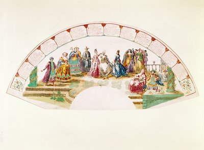 Design pour un éventail célébrant la danse et le carnaval des nations, 1733 - French School